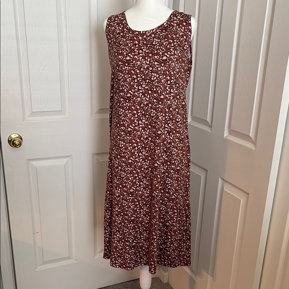 Muk Luks Brown/Peach Sleeveless Midi Sundress